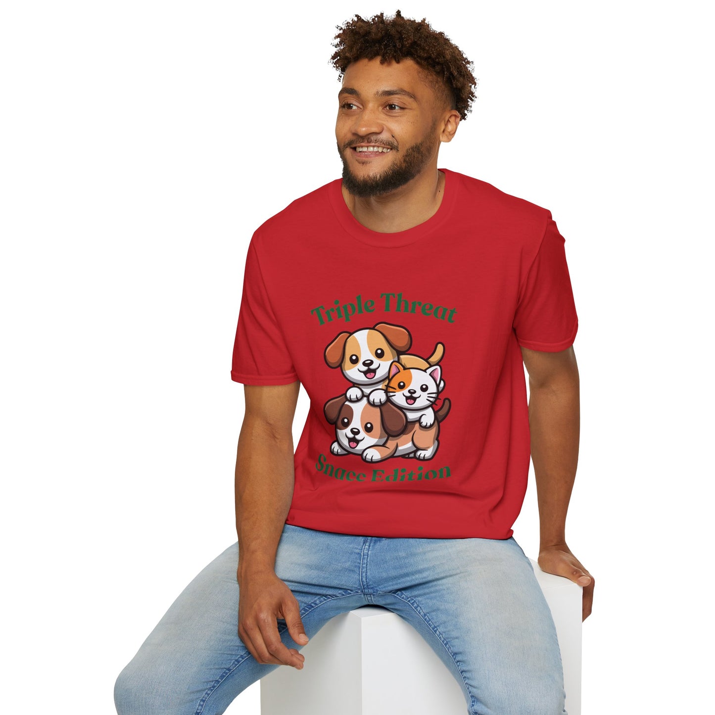 Triple Threat Snacc Edition T-Shirt – Cute Puppy & Kitten Stack Graphic Shirt