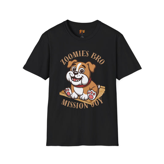 Puppy Graphic T-Shirt — “Zoomies Bro Mission Only” Cute Cartoon Dog Tee