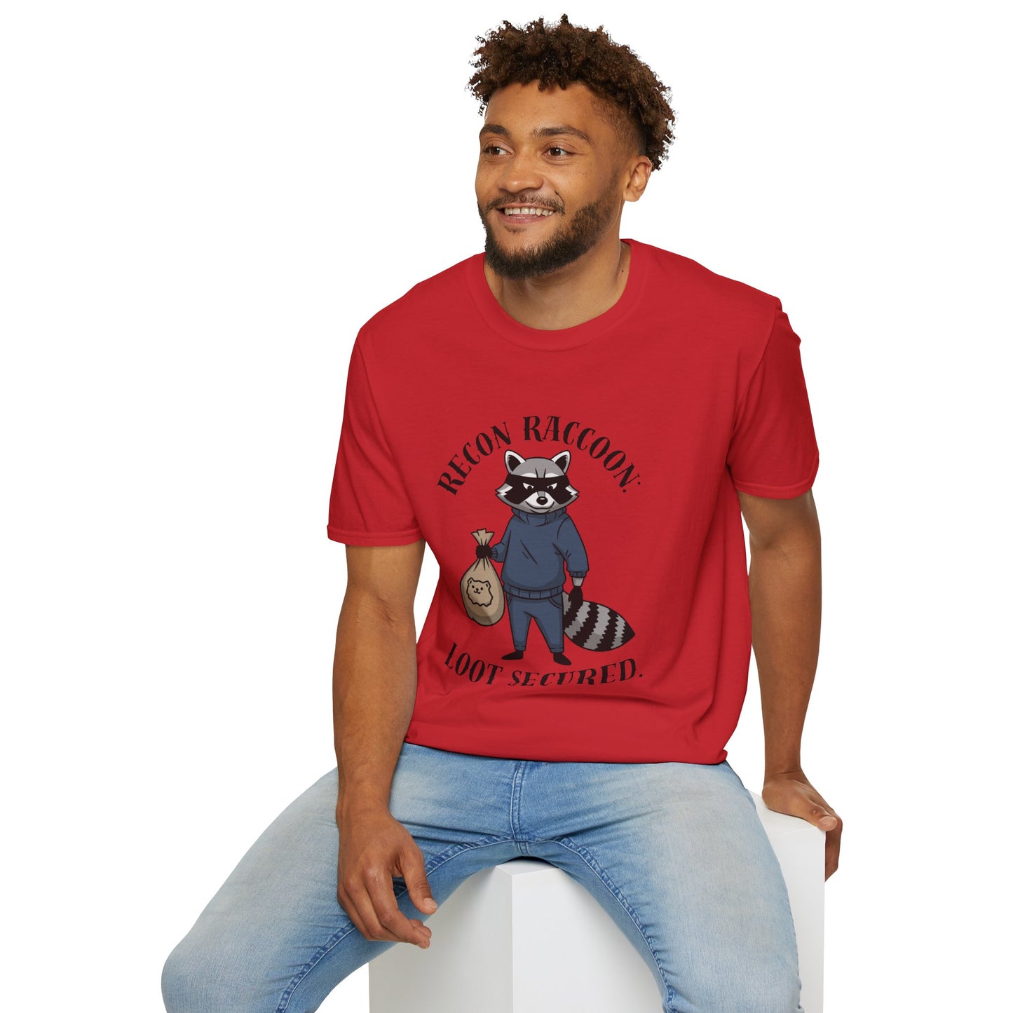 Recon Raccoon T-Shirt — "Loot Secured" Cute Thief Raccoon Graphic Tee
