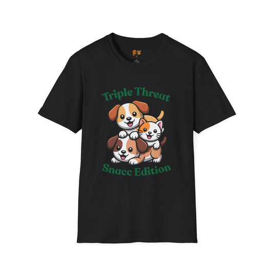 Triple Threat Snacc Edition T-Shirt – Cute Puppy & Kitten Stack Graphic Shirt