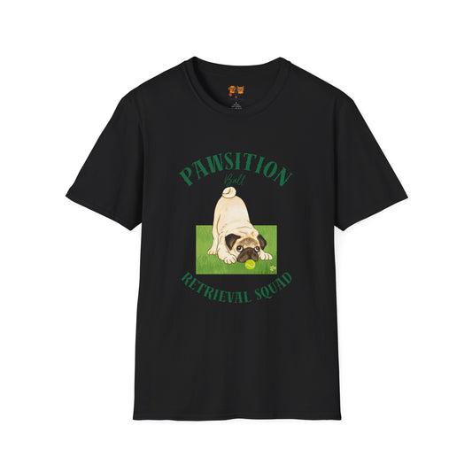 Pawsition Retrieval Squad T-Shirt — Cute Pug Dog Graphic Tee