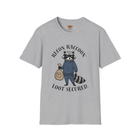 Recon Raccoon T-Shirt — "Loot Secured" Cute Thief Raccoon Graphic Tee