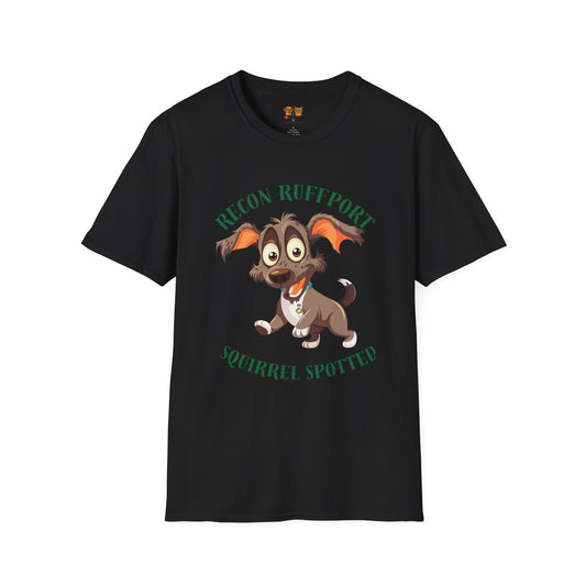 T-Shirt — "Recon Ruffport: Squirrel Spotted" Cute Cartoon Dog Tee