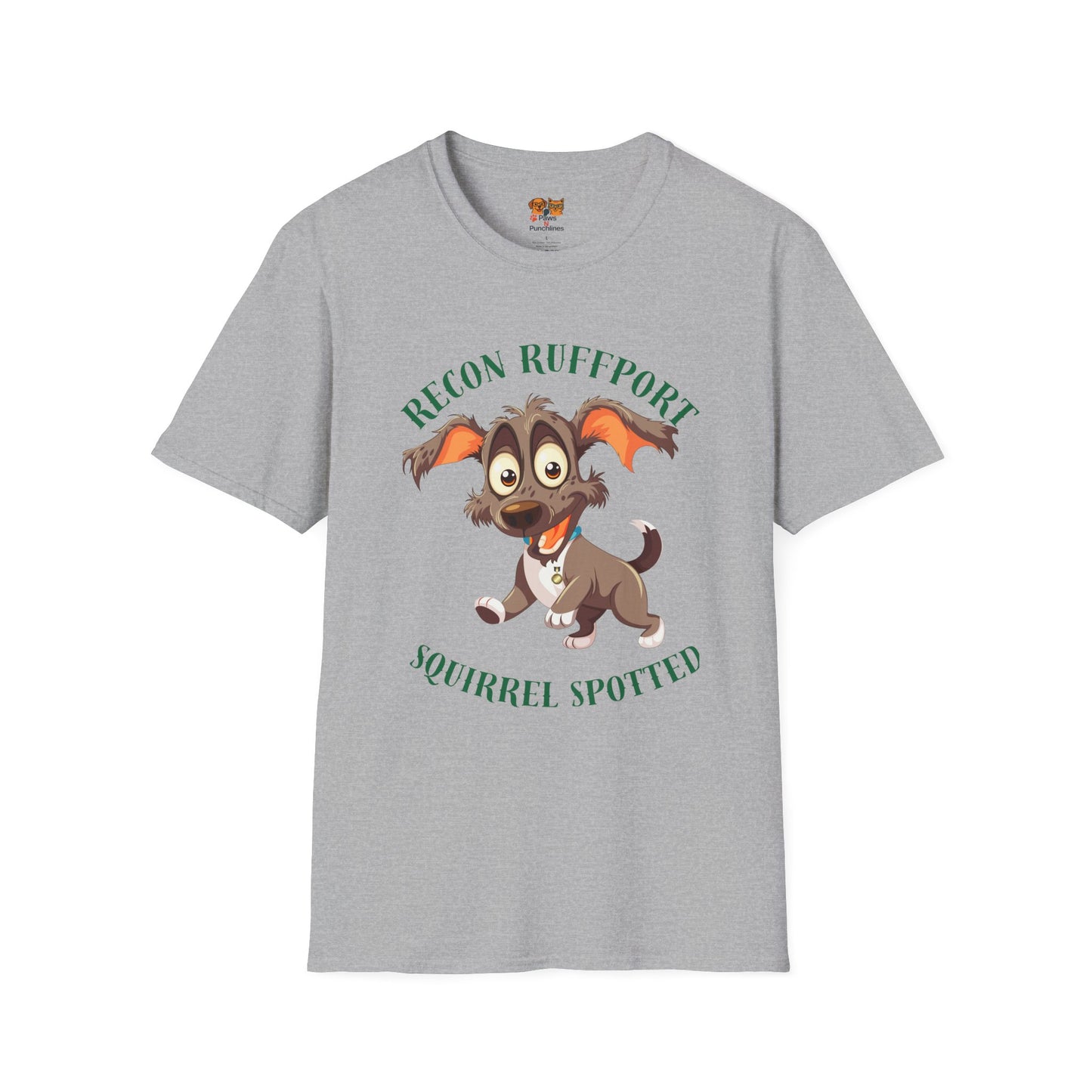 T-Shirt — "Recon Ruffport: Squirrel Spotted" Cute Cartoon Dog Tee
