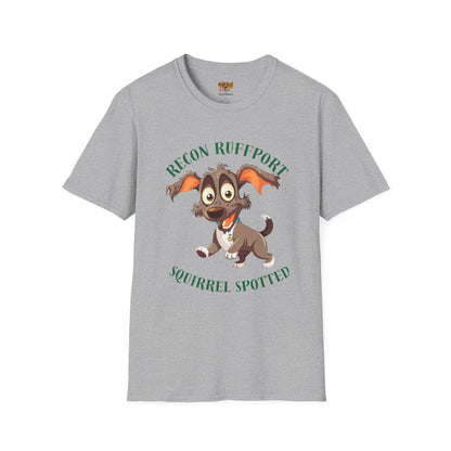 T-Shirt — "Recon Ruffport: Squirrel Spotted" Cute Cartoon Dog Tee