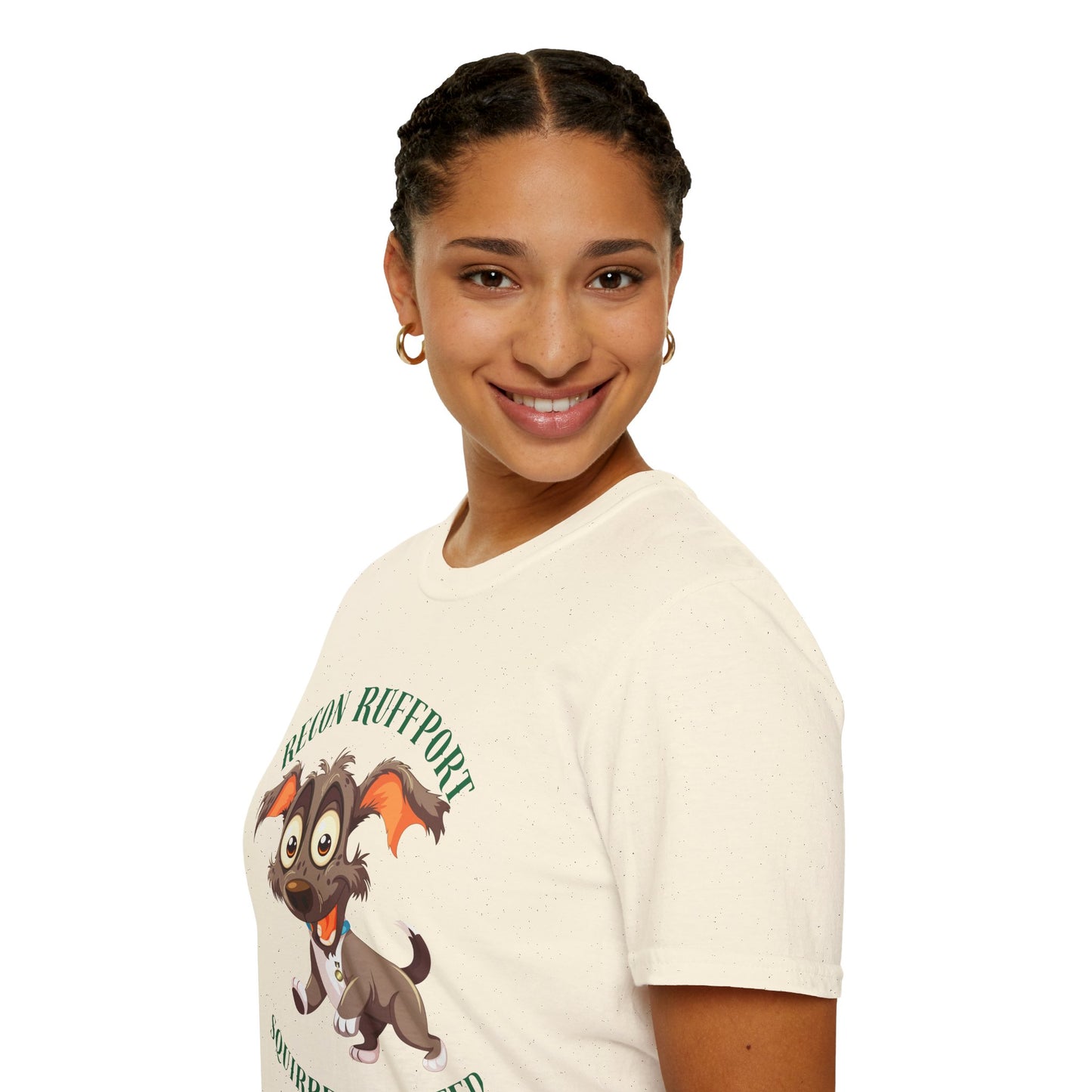 T-Shirt — "Recon Ruffport: Squirrel Spotted" Cute Cartoon Dog Tee