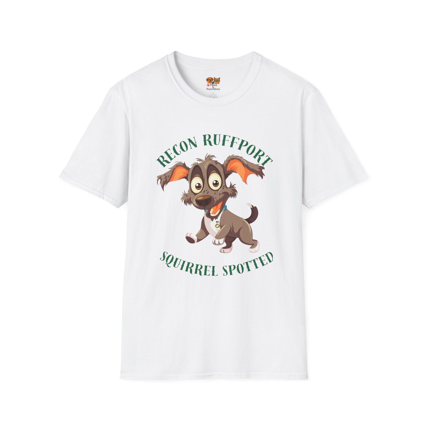 T-Shirt — "Recon Ruffport: Squirrel Spotted" Cute Cartoon Dog Tee