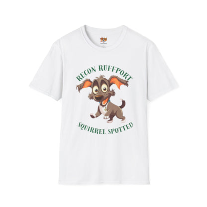 T-Shirt — "Recon Ruffport: Squirrel Spotted" Cute Cartoon Dog Tee