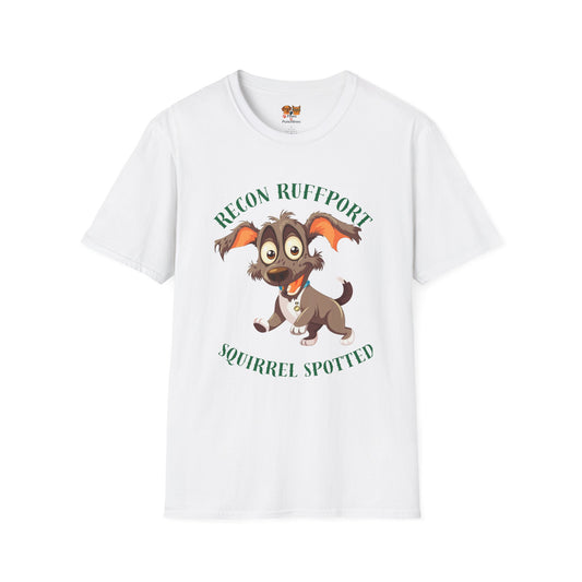 T-Shirt — "Recon Ruffport: Squirrel Spotted" Cute Cartoon Dog Tee