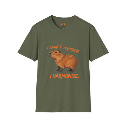 Capybara T-Shirt — "I Don't Hustle, I Harmonize" Cute Animal Graphic Tee