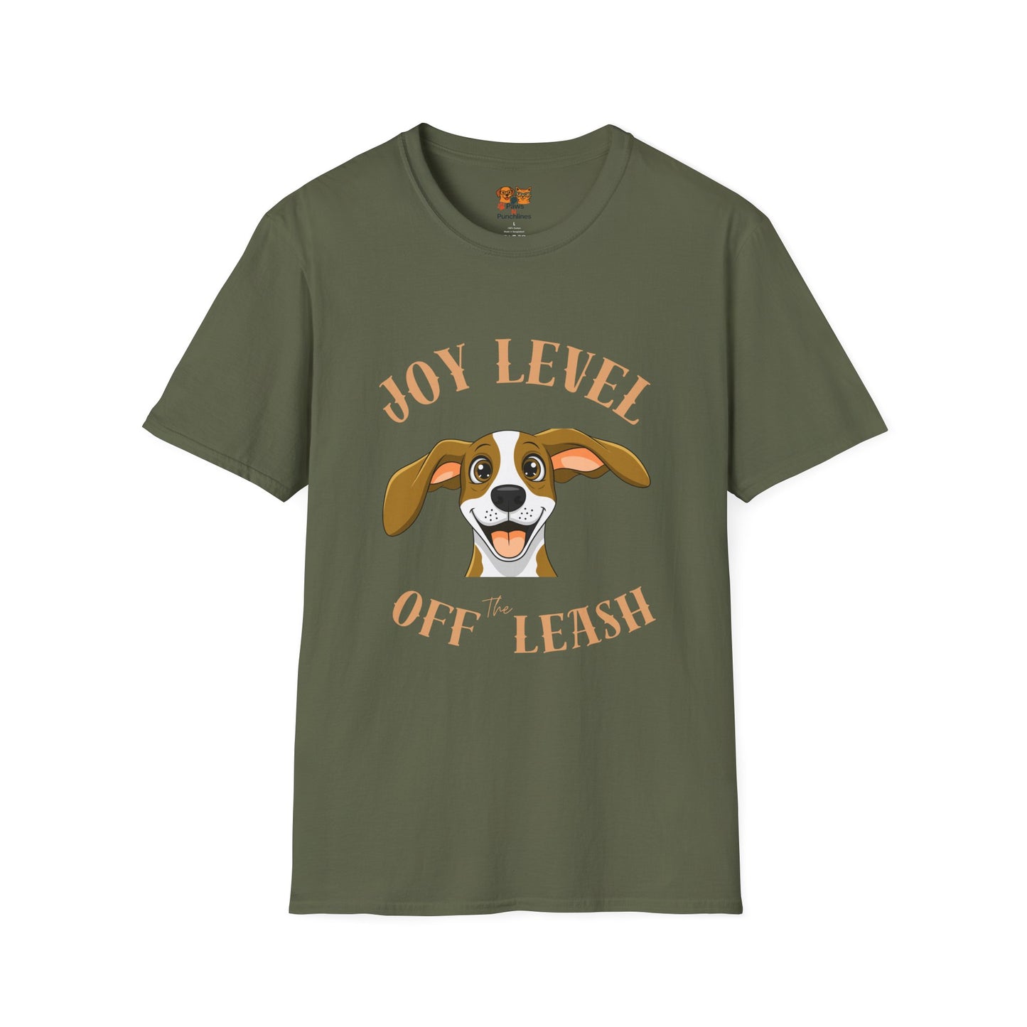 Joy Level Off Leash T-Shirt — Cute Happy Dog Graphic Tee