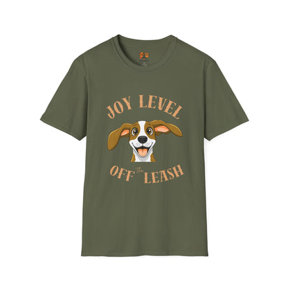 Joy Level Off Leash T-Shirt — Cute Happy Dog Graphic Tee