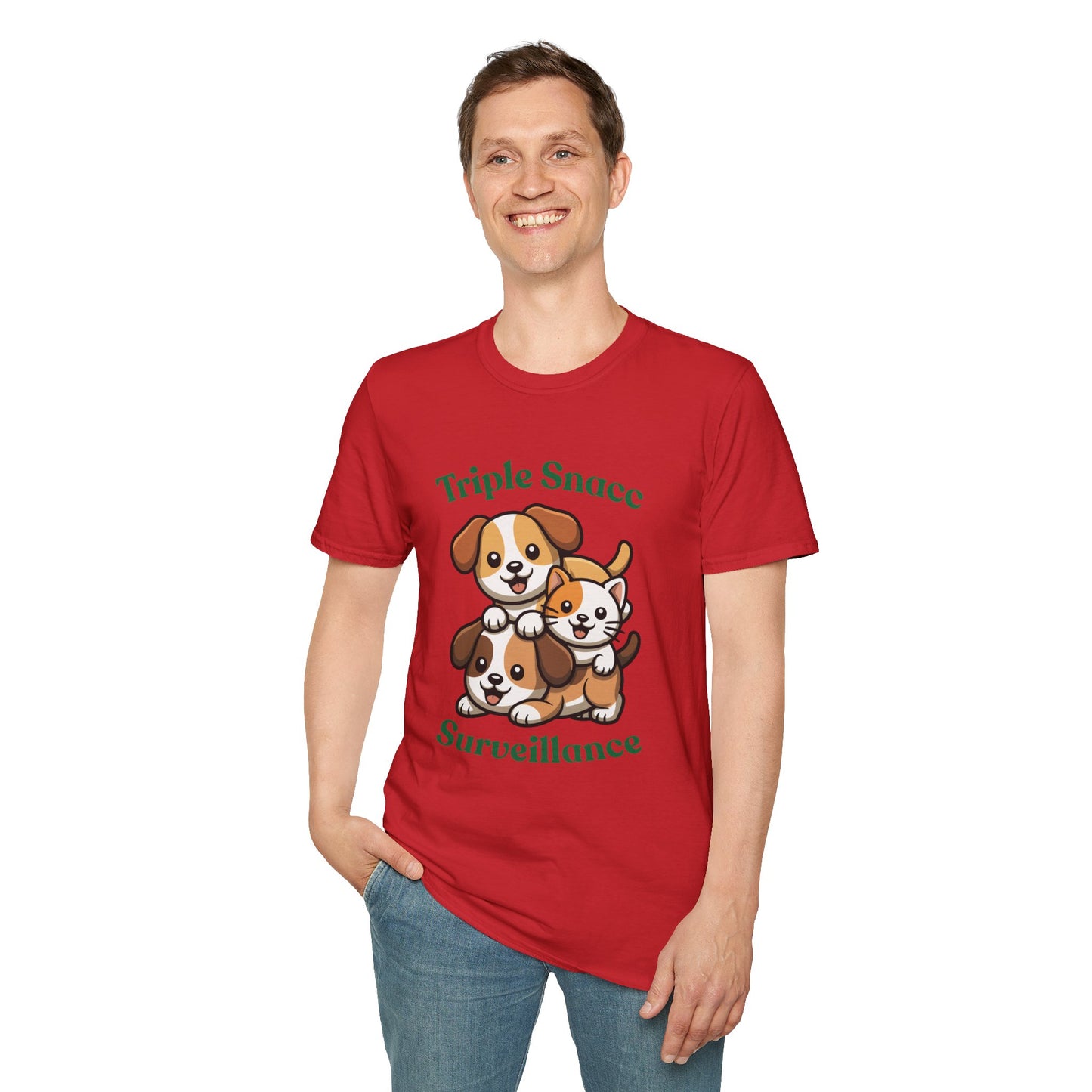 Triple Snacc Surveillance T-Shirt — Cute Stacked Puppies Graphic Tee