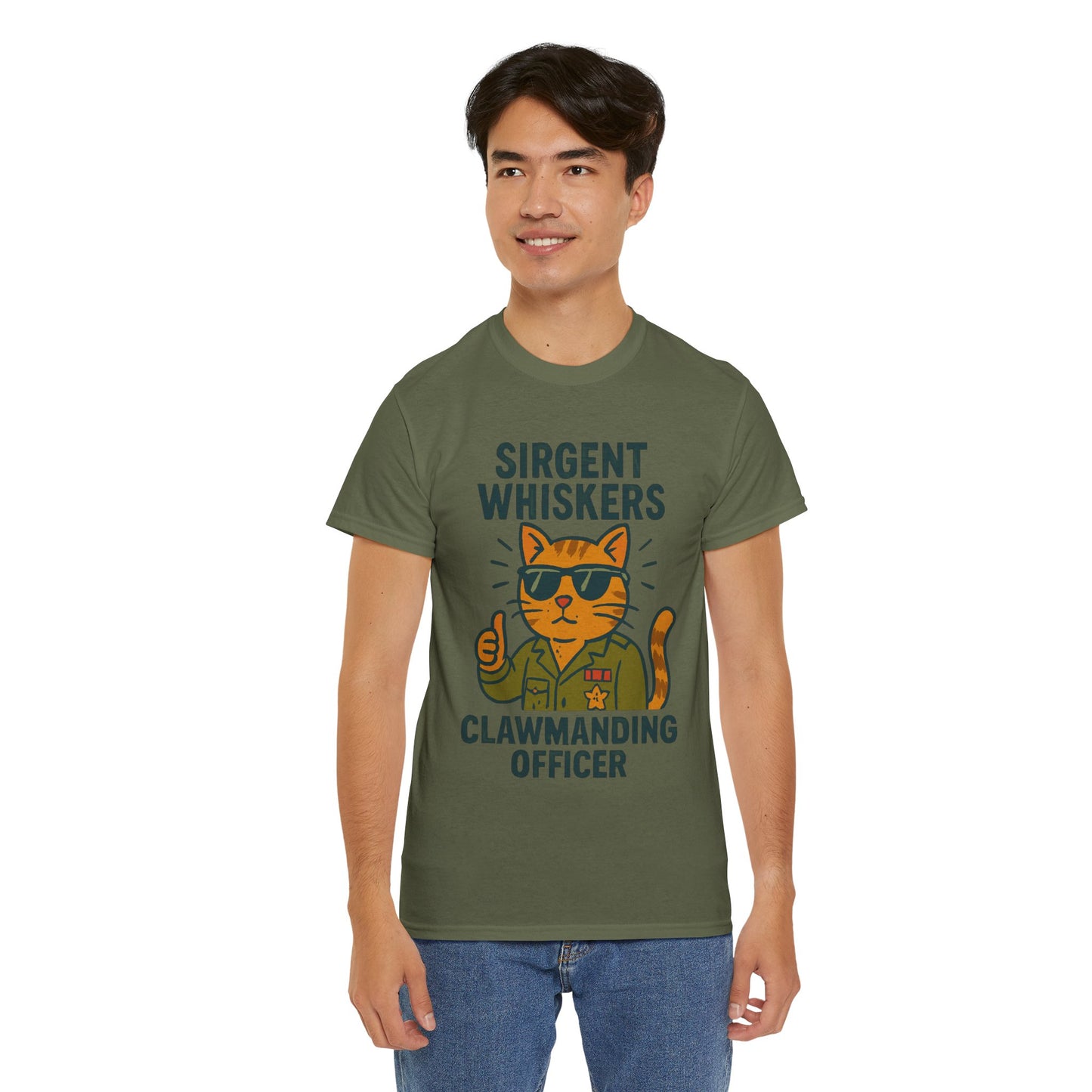 Sirgent Whiskers "Clawmanding Officer" Cat Tee