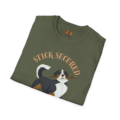 Stick Secured Dog T-Shirt — "Mission Accomplished" Graphic Tee