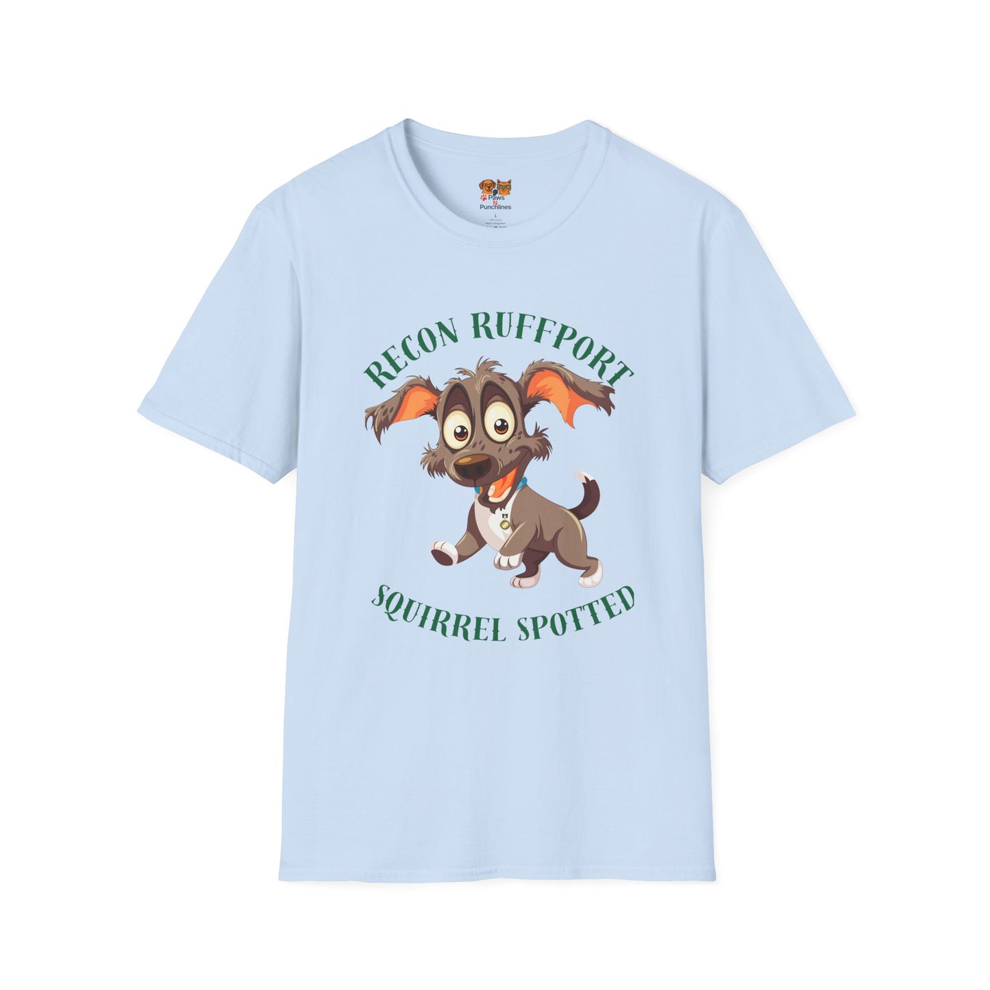 T-Shirt — "Recon Ruffport: Squirrel Spotted" Cute Cartoon Dog Tee