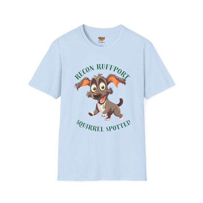 T-Shirt — "Recon Ruffport: Squirrel Spotted" Cute Cartoon Dog Tee
