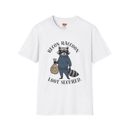 Recon Raccoon T-Shirt — "Loot Secured" Cute Thief Raccoon Graphic Tee