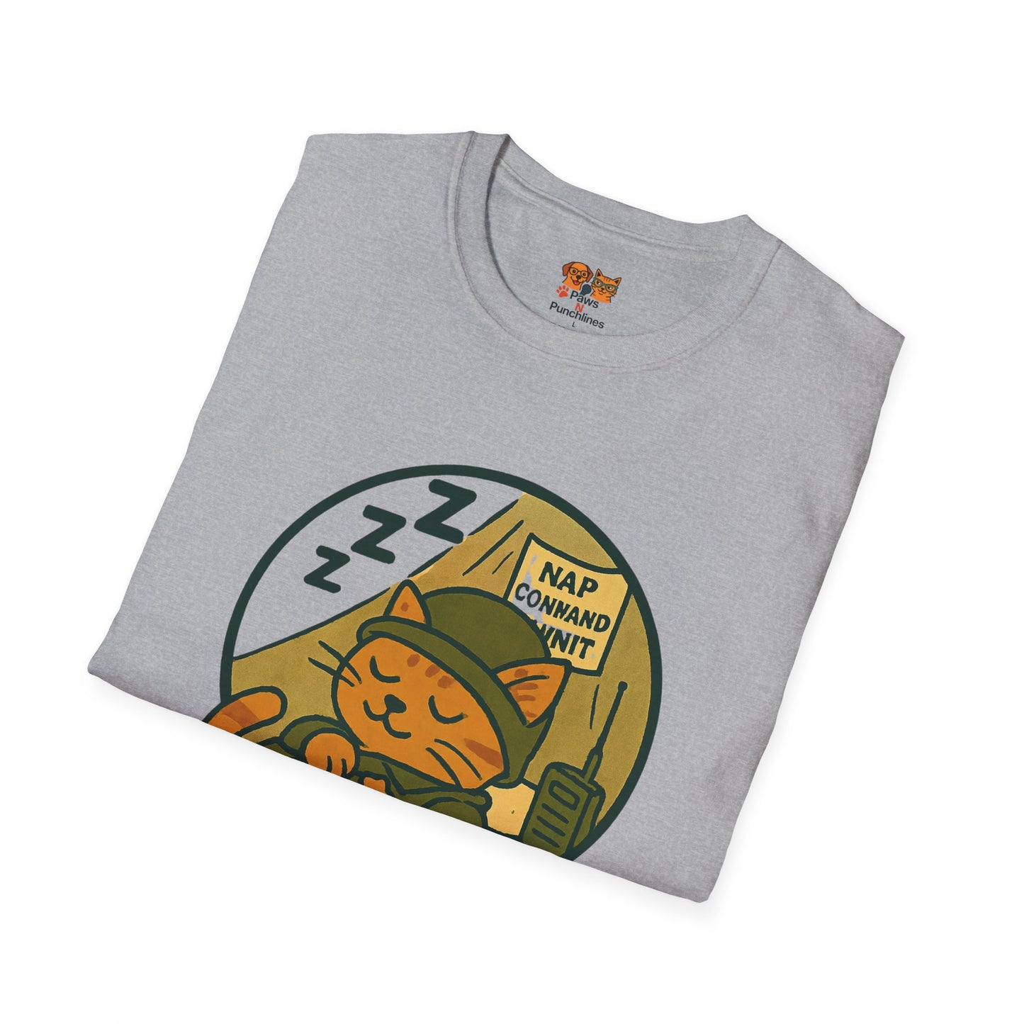 Nap Command Unit T-Shirt — Cute Sleeping Cat Military Patch Tee
