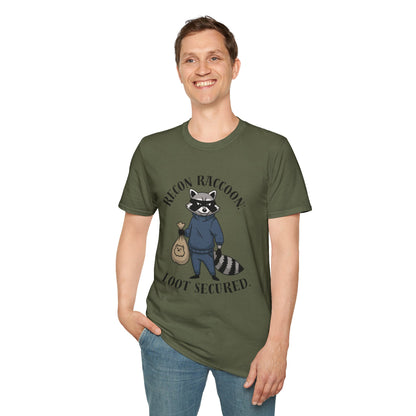 Recon Raccoon T-Shirt — "Loot Secured" Cute Thief Raccoon Graphic Tee