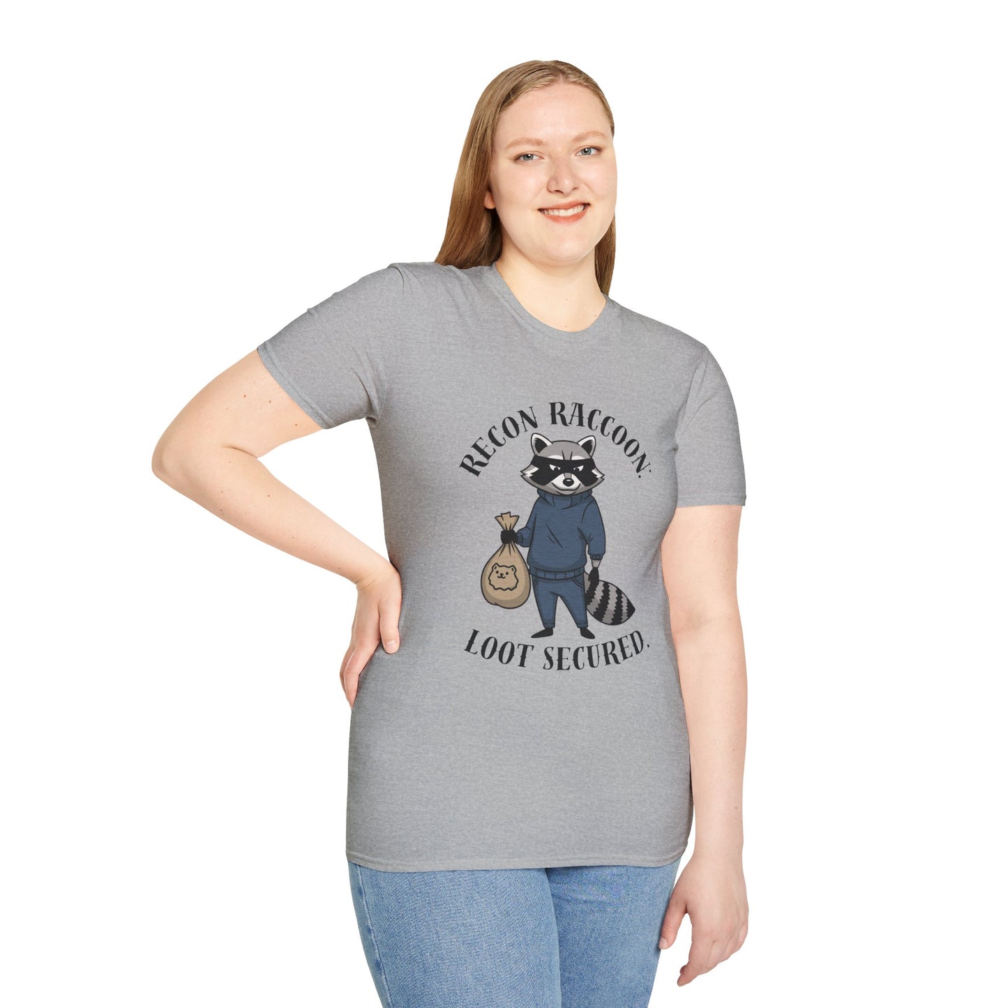 Recon Raccoon T-Shirt — "Loot Secured" Cute Thief Raccoon Graphic Tee