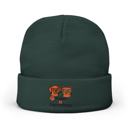 Paws & Punchlines Embroidered Knit Beanie — Cute Dog & Cat Winter Hat
