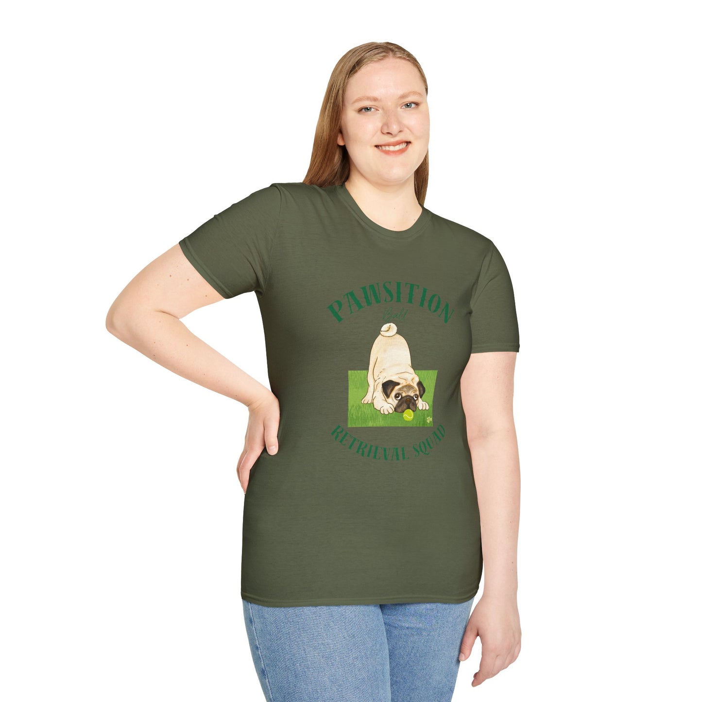 Pawsition Retrieval Squad T-Shirt — Cute Pug Dog Graphic Tee