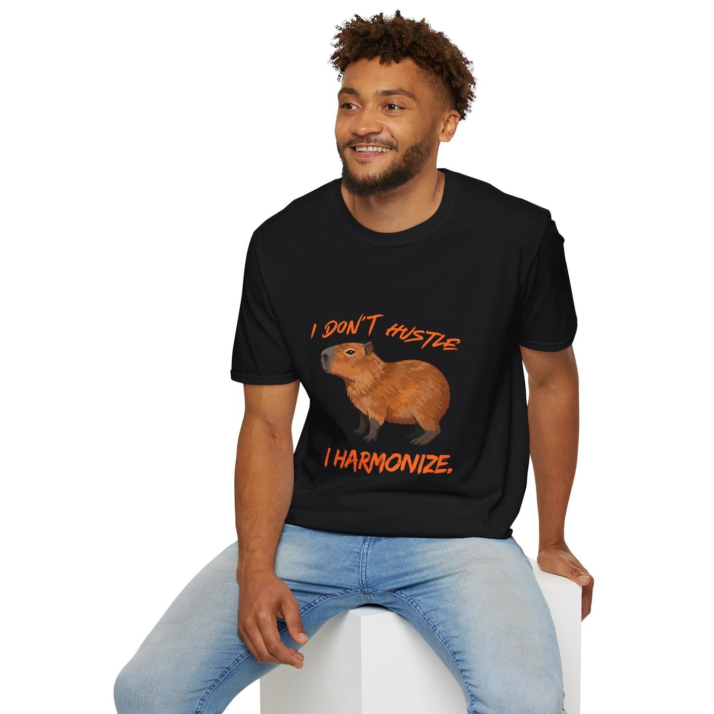 Capybara T-Shirt — "I Don't Hustle, I Harmonize" Cute Animal Graphic Tee