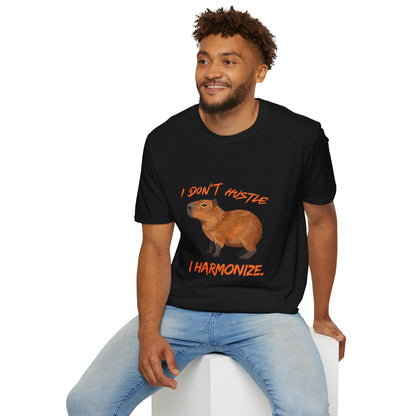 Capybara T-Shirt — "I Don't Hustle, I Harmonize" Cute Animal Graphic Tee