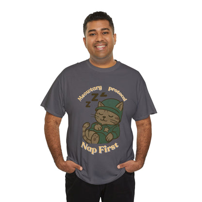 Nap First Cat T-Shirt — Cute Sleeping Kitten Graphic Tee