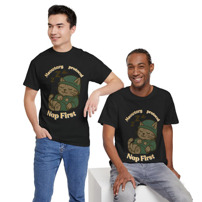 Nap First Cat T-Shirt — Cute Sleeping Kitten Graphic Tee