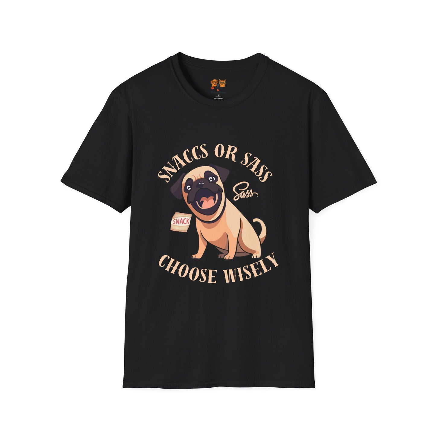 Snaccs Or Sass Pug  T-Shirt