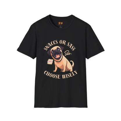 Snaccs Or Sass Pug  T-Shirt