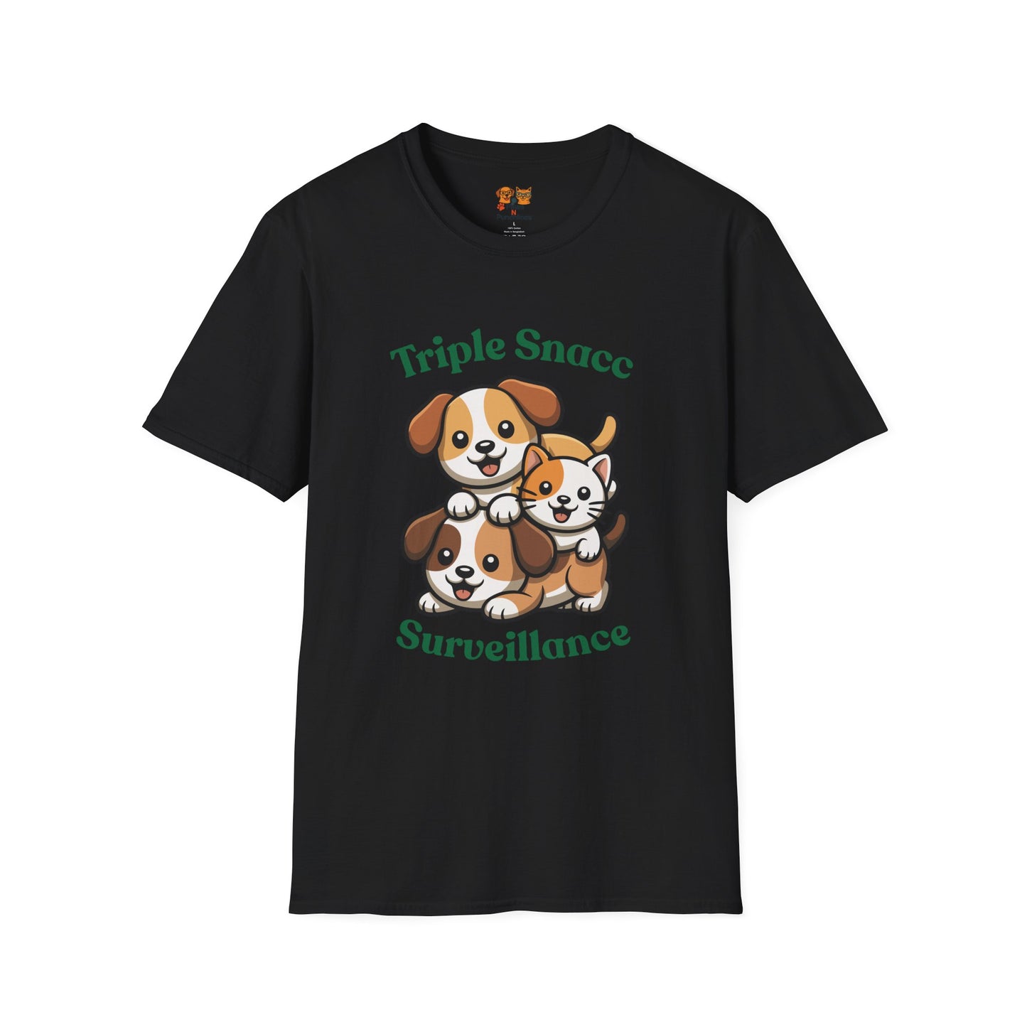 Triple Snacc Surveillance T-Shirt — Cute Stacked Puppies Graphic Tee