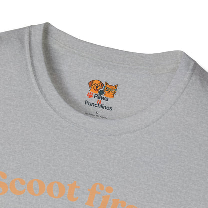 Scoot First Pug T-Shirt — "Scoot first. Questions later." Cute Scooter Dog Tee