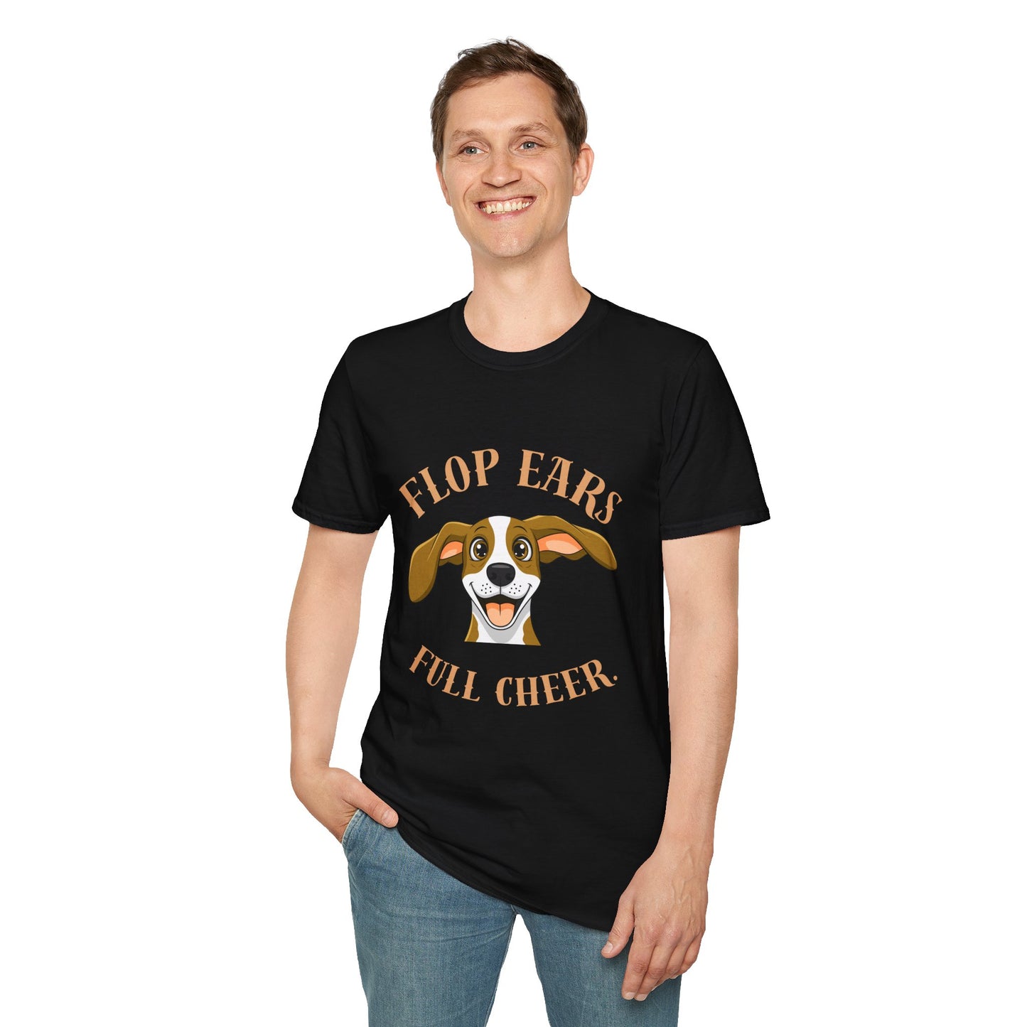 Flop Ears Full Cheer Dog T-Shirt — Cute Happy Pup Graphic Tee