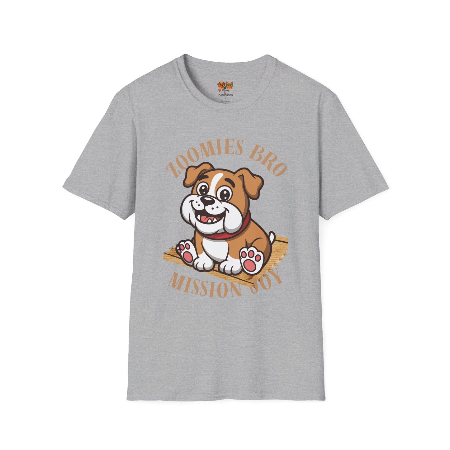 Puppy Graphic T-Shirt — “Zoomies Bro Mission Only” Cute Cartoon Dog Tee