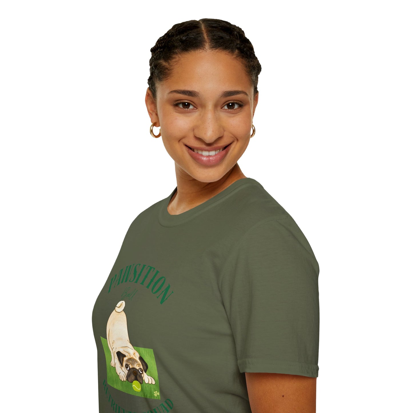Pawsition Retrieval Squad T-Shirt — Cute Pug Dog Graphic Tee