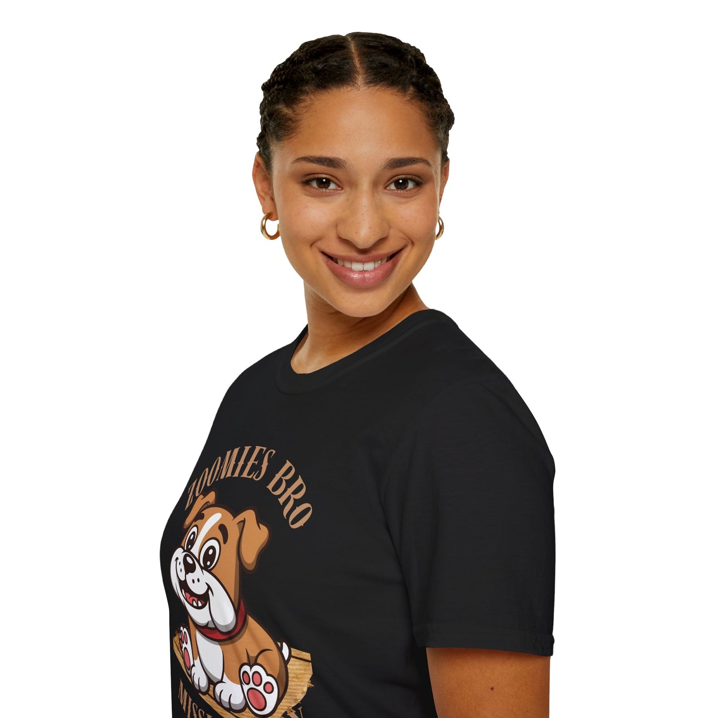 Puppy Graphic T-Shirt — “Zoomies Bro Mission Only” Cute Cartoon Dog Tee