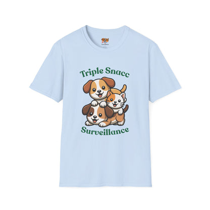 Triple Snacc Surveillance T-Shirt — Cute Stacked Puppies Graphic Tee