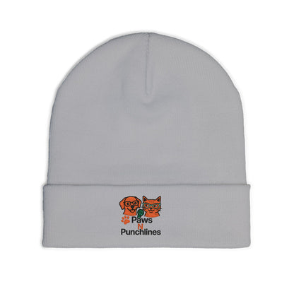 Paws & Punchlines Embroidered Knit Beanie — Cute Dog & Cat Winter Hat