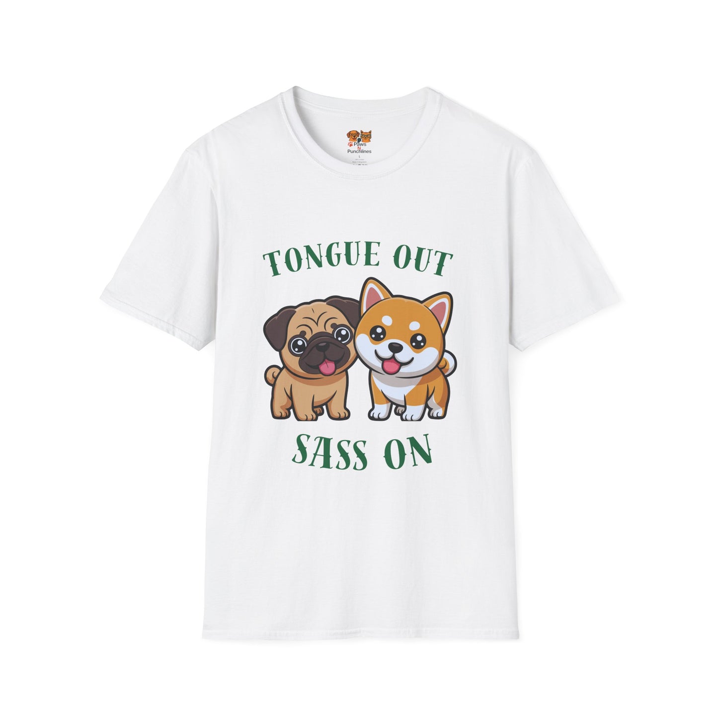 Tongue Out Sass On T-Shirt — Cute Pug & Shiba Inu Graphic Tee