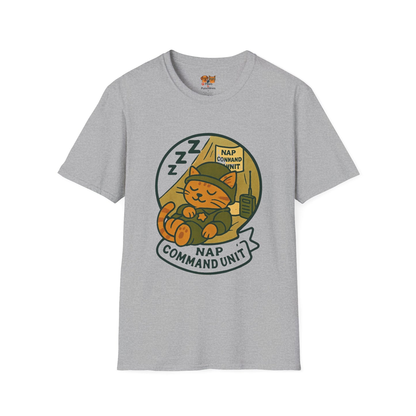 Nap Command Unit T-Shirt — Cute Sleeping Cat Military Patch Tee