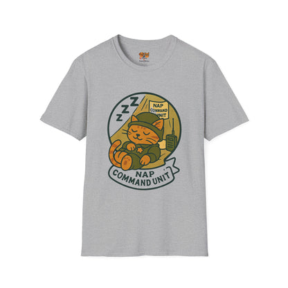 Nap Command Unit T-Shirt — Cute Sleeping Cat Military Patch Tee