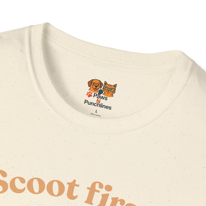 Scoot First Pug T-Shirt — "Scoot first. Questions later." Cute Scooter Dog Tee