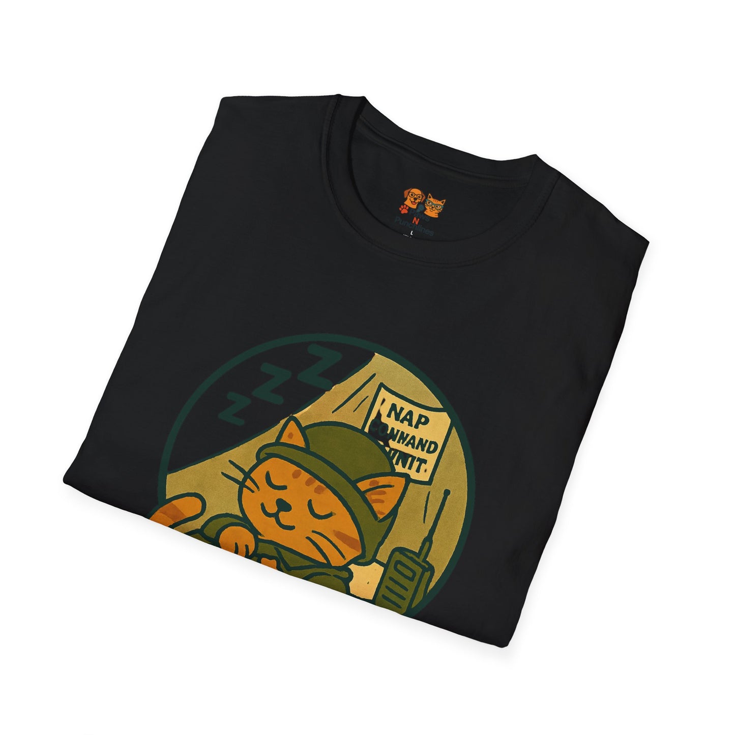 Nap Command Unit T-Shirt — Cute Sleeping Cat Military Patch Tee