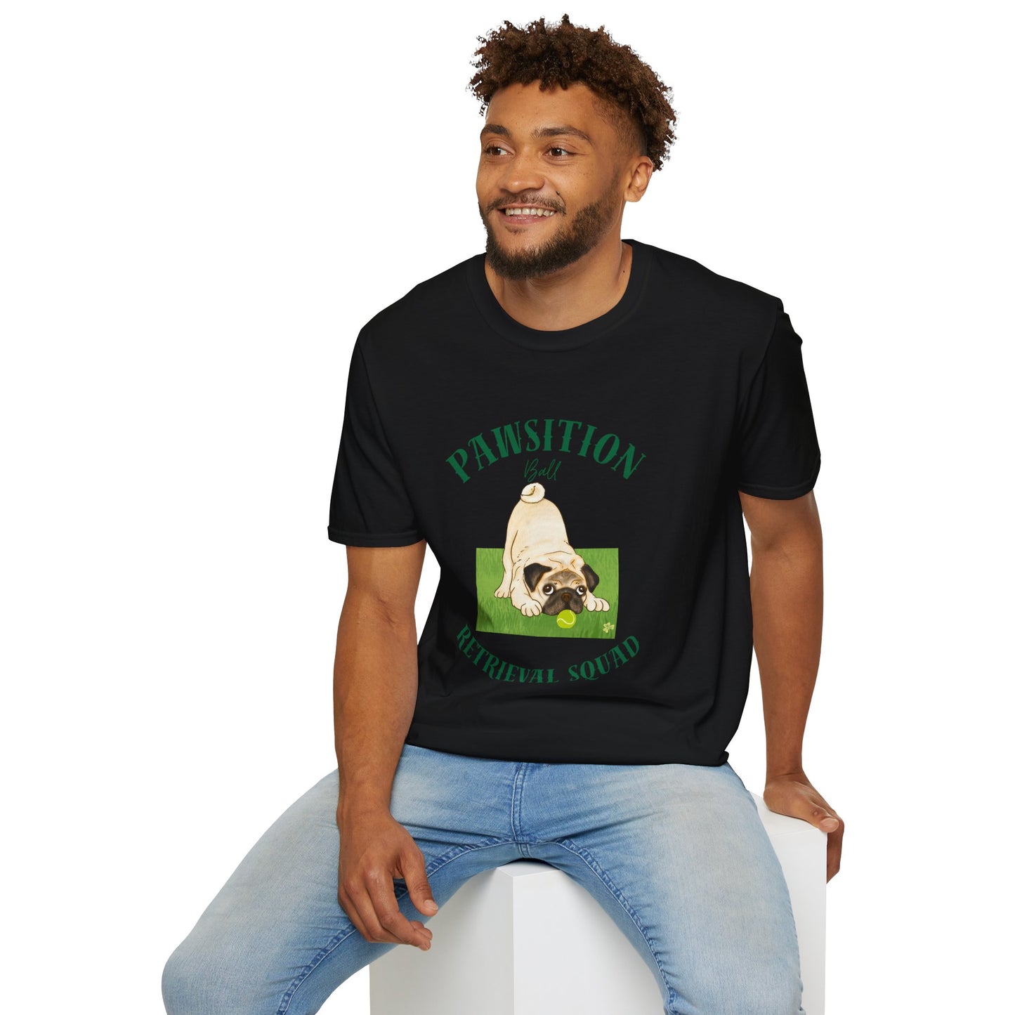 Pawsition Retrieval Squad T-Shirt — Cute Pug Dog Graphic Tee