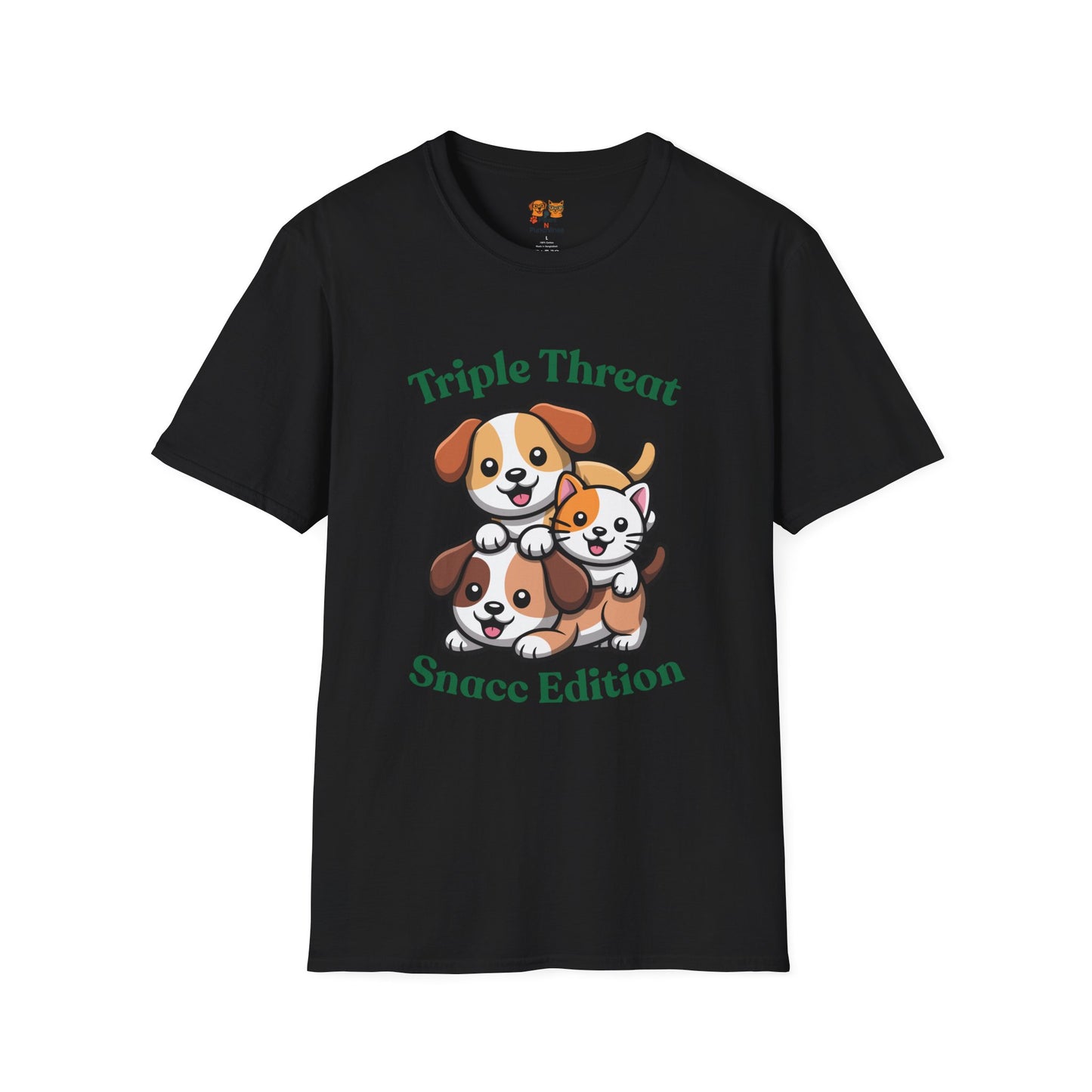 Triple Threat Snacc Edition T-Shirt – Cute Puppy & Kitten Stack Graphic Shirt