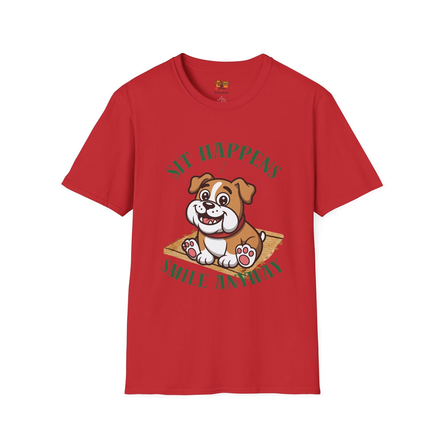“Sit Happens, Smile Anyway” — Funny Bulldog Graphic Tee