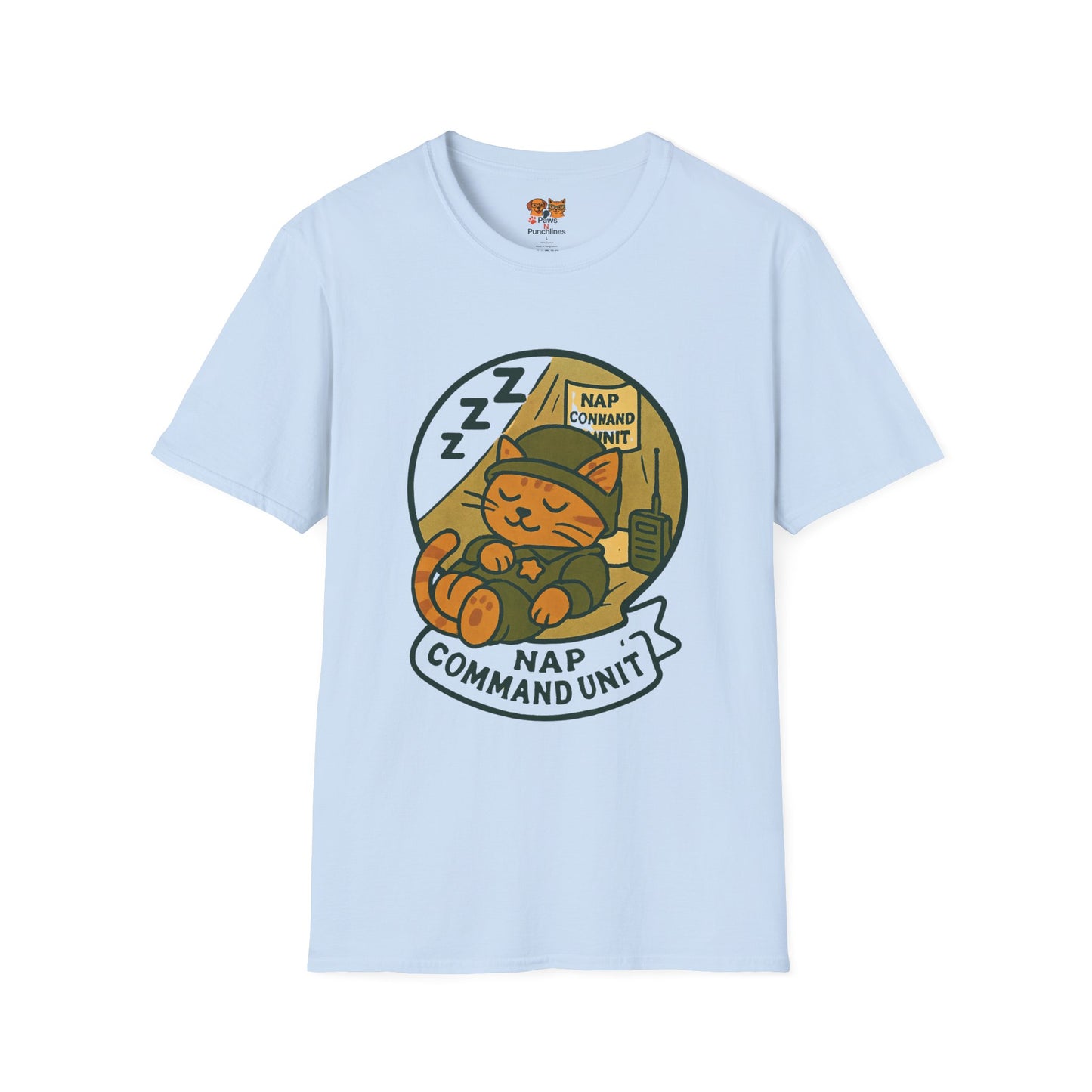 Nap Command Unit T-Shirt — Cute Sleeping Cat Military Patch Tee